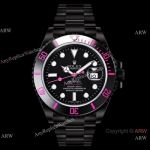 Swiss Clone Rolex Blaken Submariner 'Pink Lady' Watch 2824 DLC Steel Black Dial 40mm